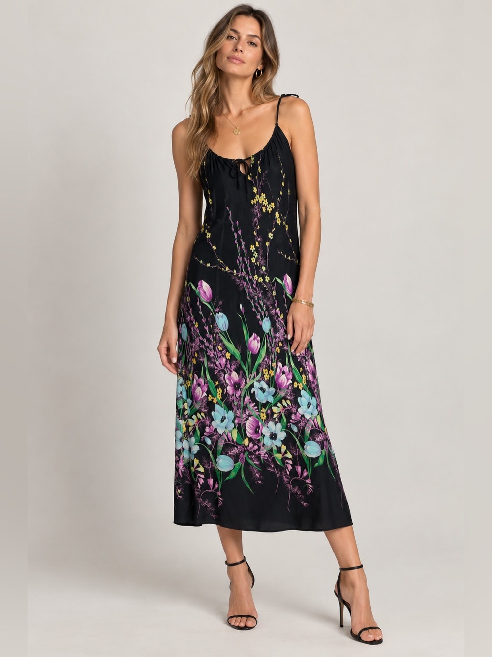 Morphew Collection Vintage Black Floral Maxi Slip Dress NYC
